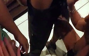 Blonde skillful milf covered in jizz from two engorged dicks