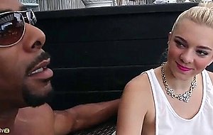Tiffany watson rubs his cock through his pants and fills her mouth with his black rod