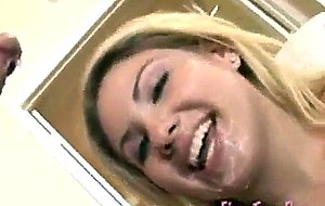 Blonde teen gets facial cumshot