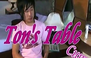 Ton cums on the table