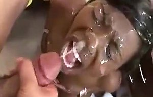 Hot black teen swallows white dicks cum