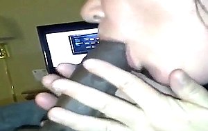 White girl blowing black rod