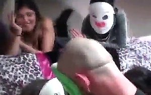 College amateur hotties in masks plowed at dorm room party