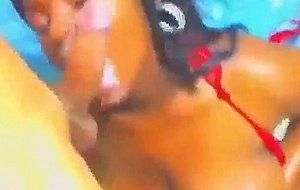 Busty ebony babe sucks cock and gets fucked