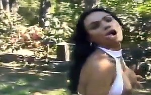 Brunette ts bitch fucked in the woods