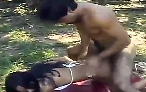 Brunette ts bitch fucked in the woods