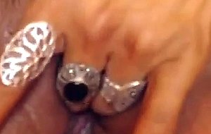 Busty black babe masturbates on webcam
