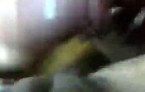 Rubbing his dick on her shaved puss