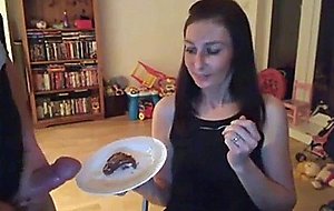 Aunts friend eating cum with dinner on webcam