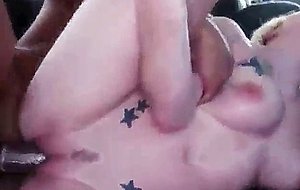 Blonde fucked and taking cumshot on tits in back of van