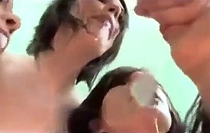 Three girls suck one dick and lick ass