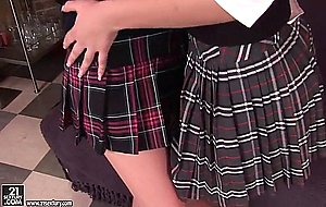 Lesbian schoolgirls strip and play