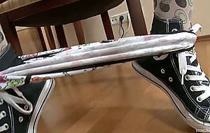 Raven haired kitty Raine with bald pussy home alone