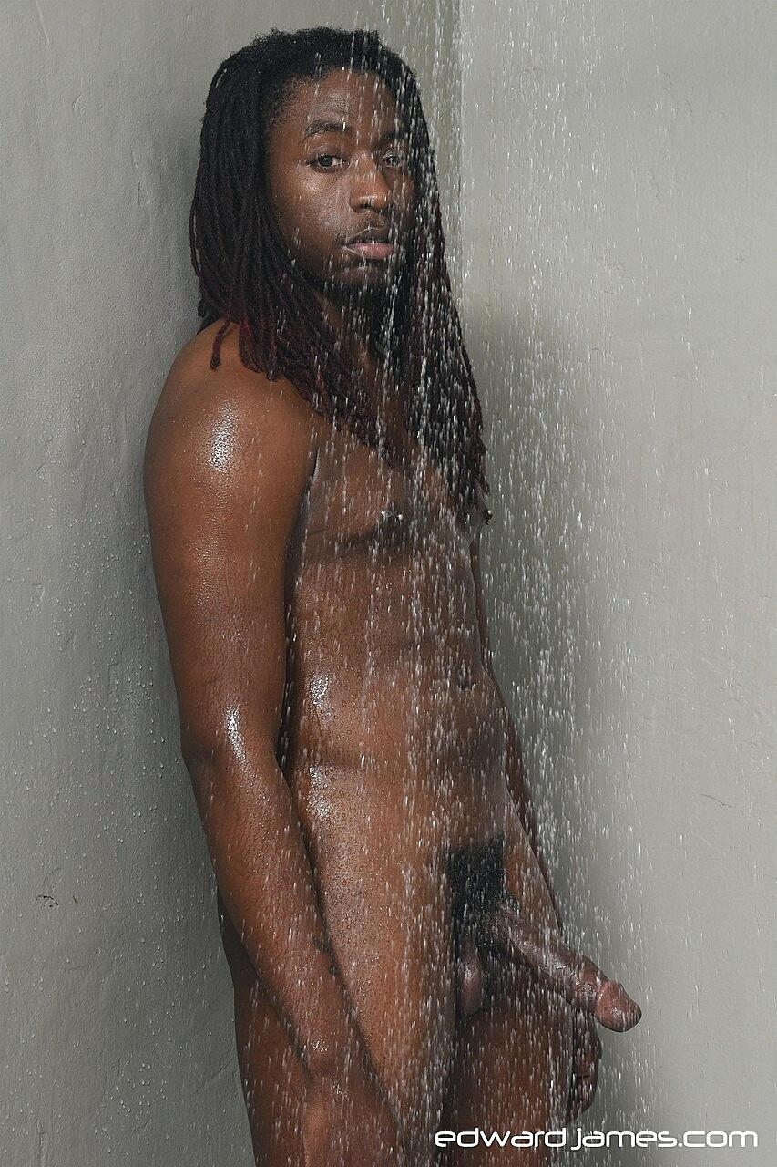 Sexy ebony gay dudes Savage Moore and Unasti share a BBC in the shower
