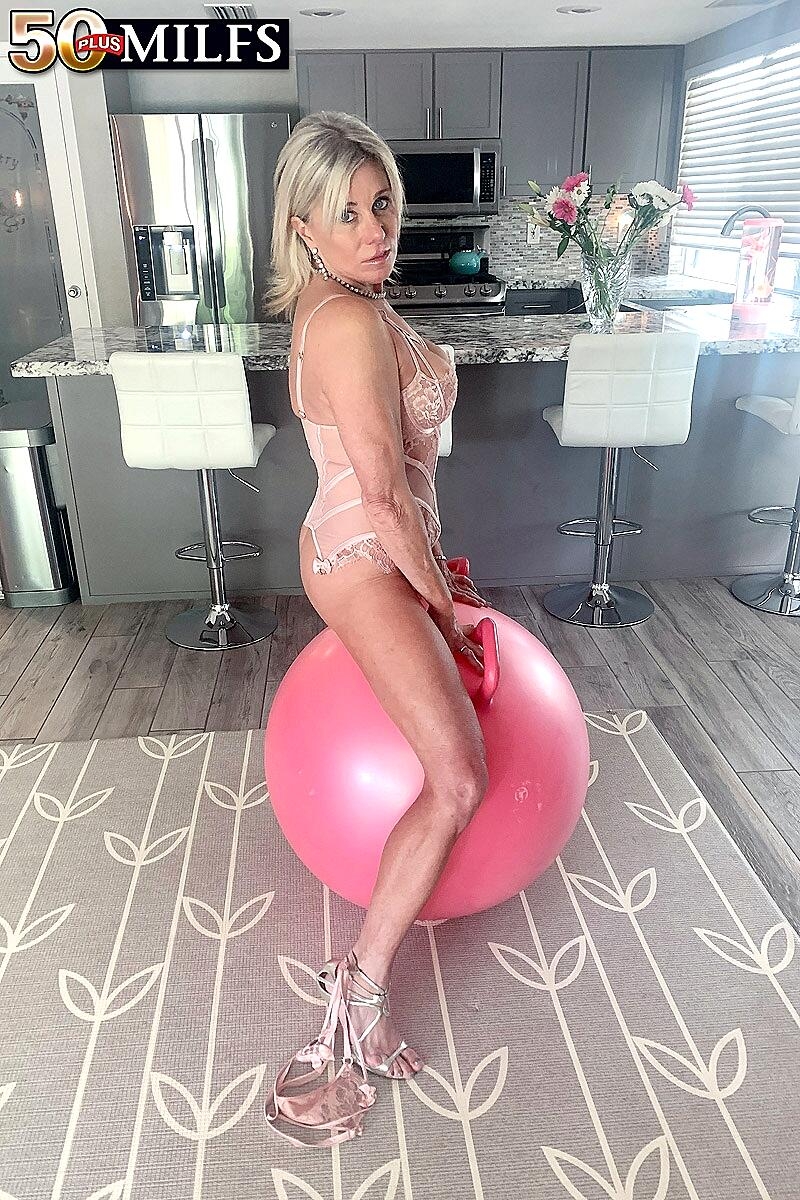 Mature Blonde Payton Hall Rides A Dildo Ball Before Having Sex With A Man Ass, High-Heels, Lingerie, Mature, Spreading