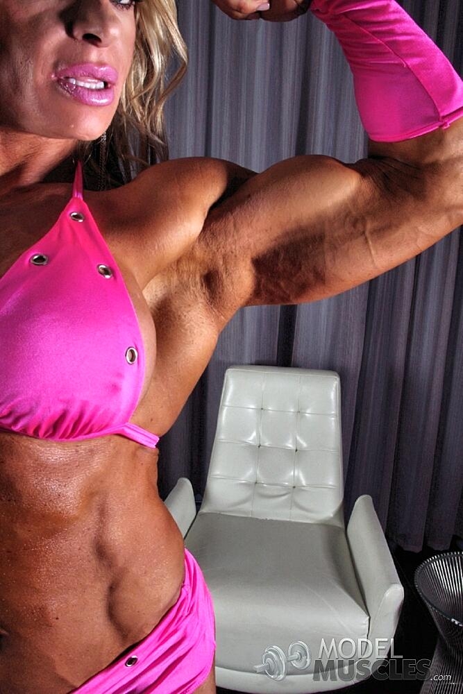 Sexy Bodybuilder Debi Laszewski Shows Her Tanned Muscles In Her Pink Bikini Ass, Bikini, Blonde, Milf, Sports