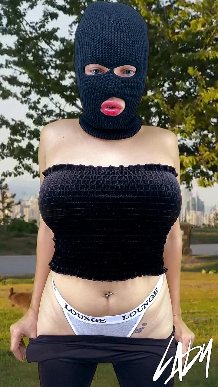 Masked Shemale Nympho Shows Her Big Tits & Ass Outside Before Jerking Off Shemale