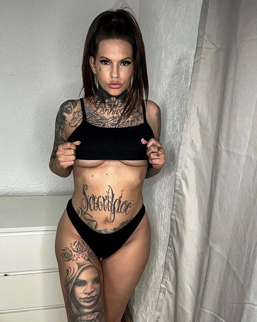 Glamorous Babe Shows Off Her Stunning Tattoos Wearing Black Lingerie Amateur, Babe, Beautiful, Sexy, Solo