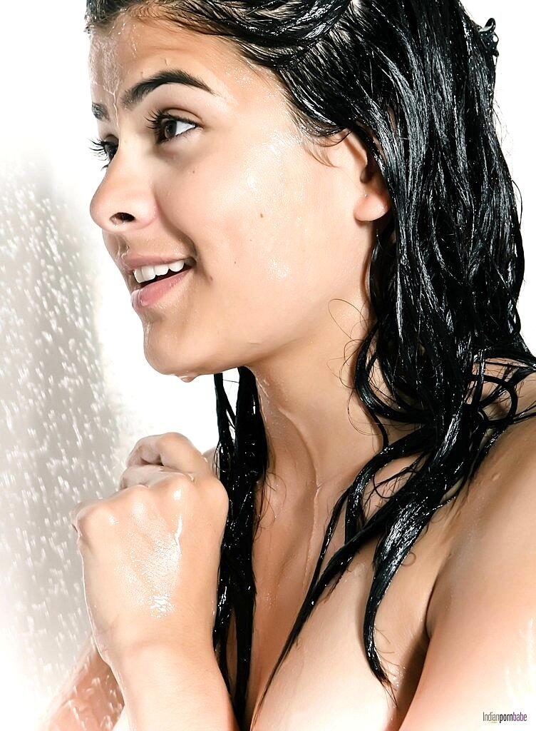Naked And Wet Desi Chick Covers Up Her Boobs While Taking A Shower Brunette, Face, Indian, Shower, Wet