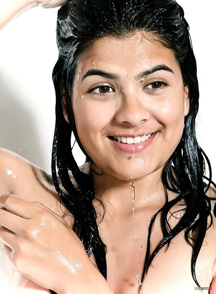 Naked And Wet Desi Chick Covers Up Her Boobs While Taking A Shower Brunette, Face, Indian, Shower, Wet