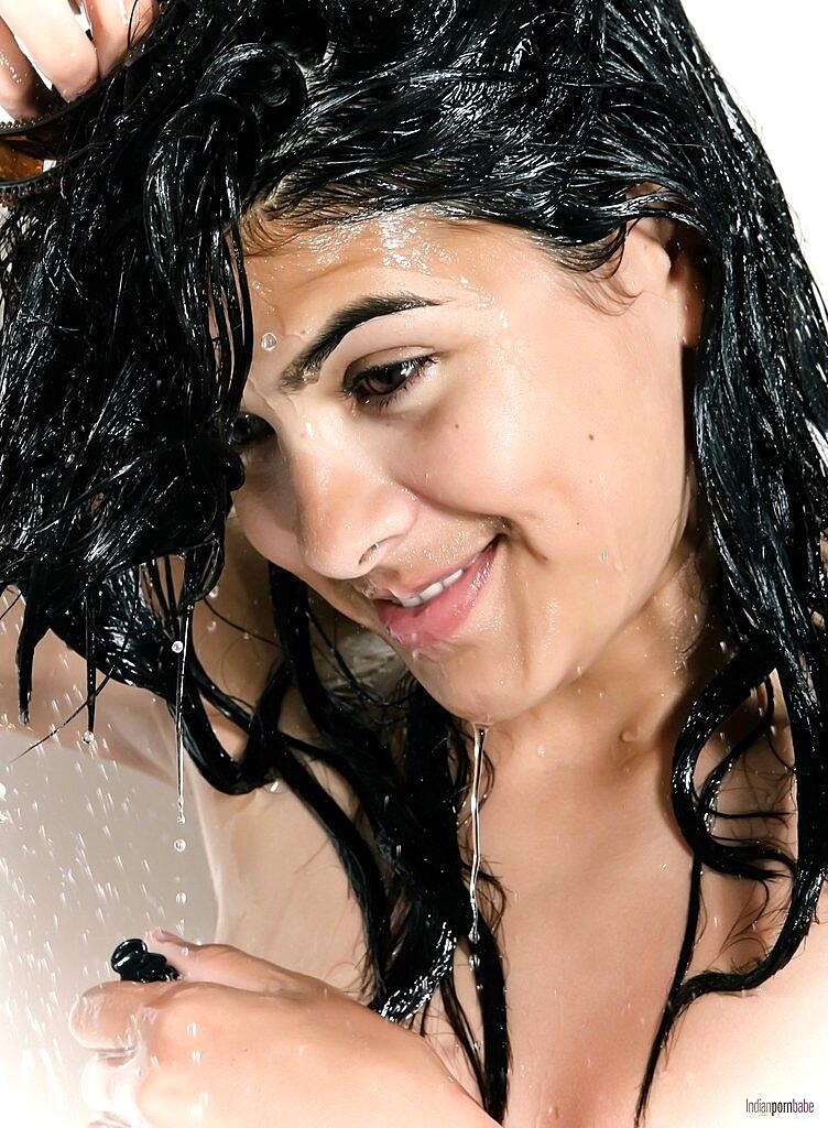 Naked And Wet Desi Chick Covers Up Her Boobs While Taking A Shower Brunette, Face, Indian, Shower, Wet