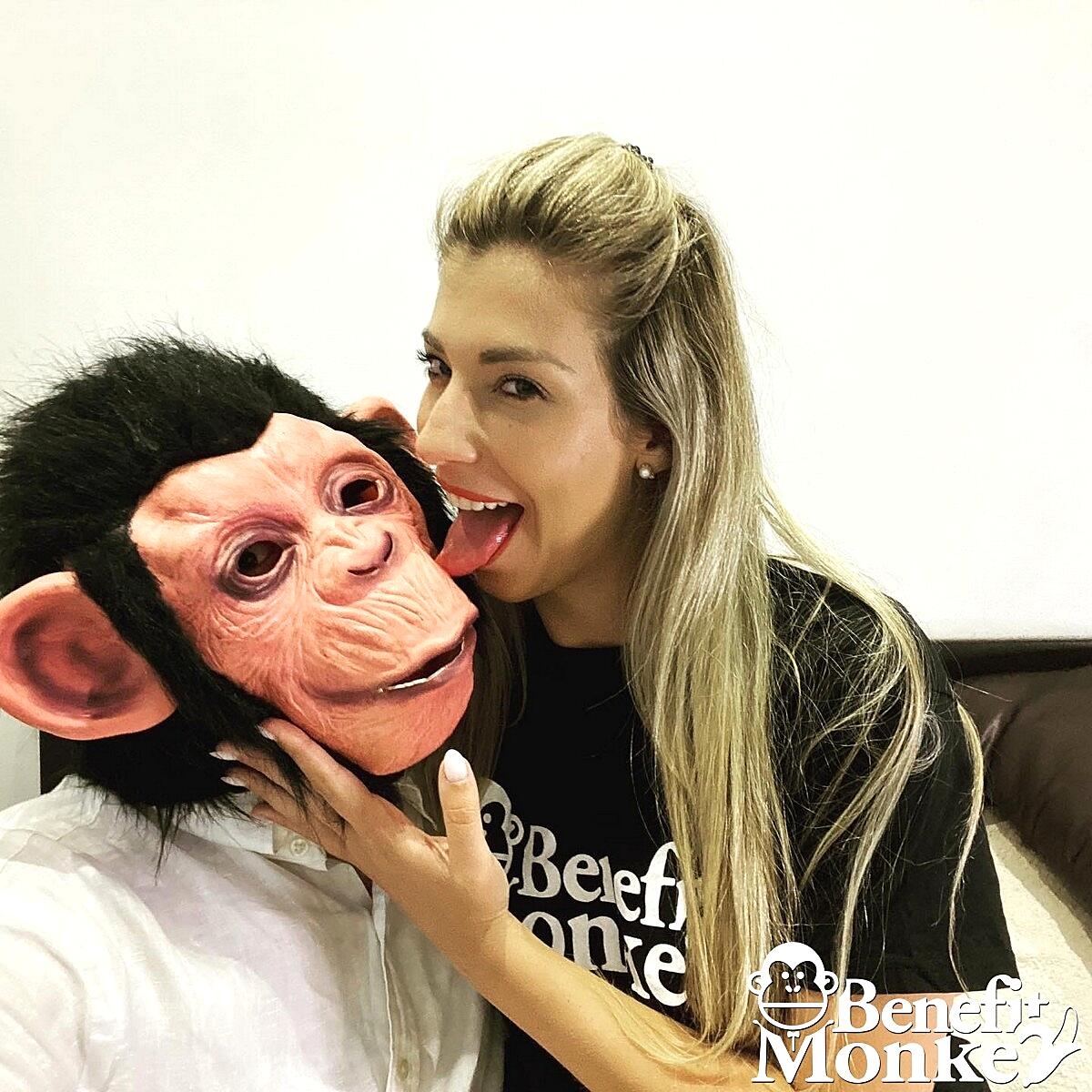 Blond girl next door type Shona River masturbates before donning a monkey mask