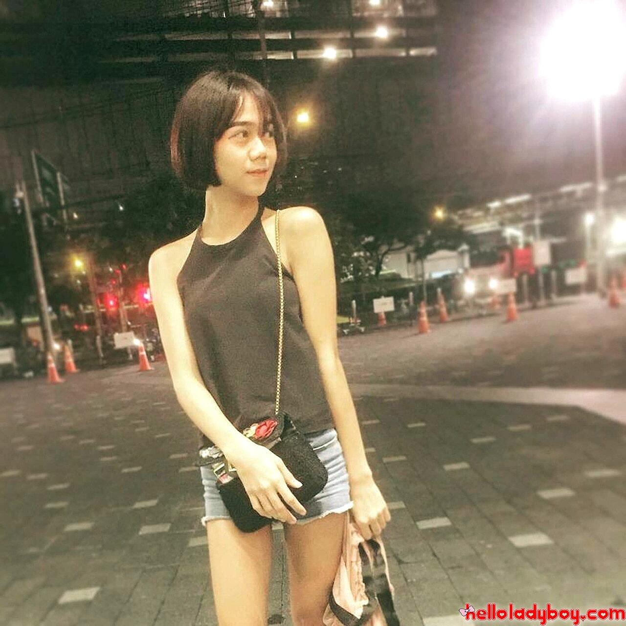 Cute Asian ladyboy Pon posing seductively in her solo compilation