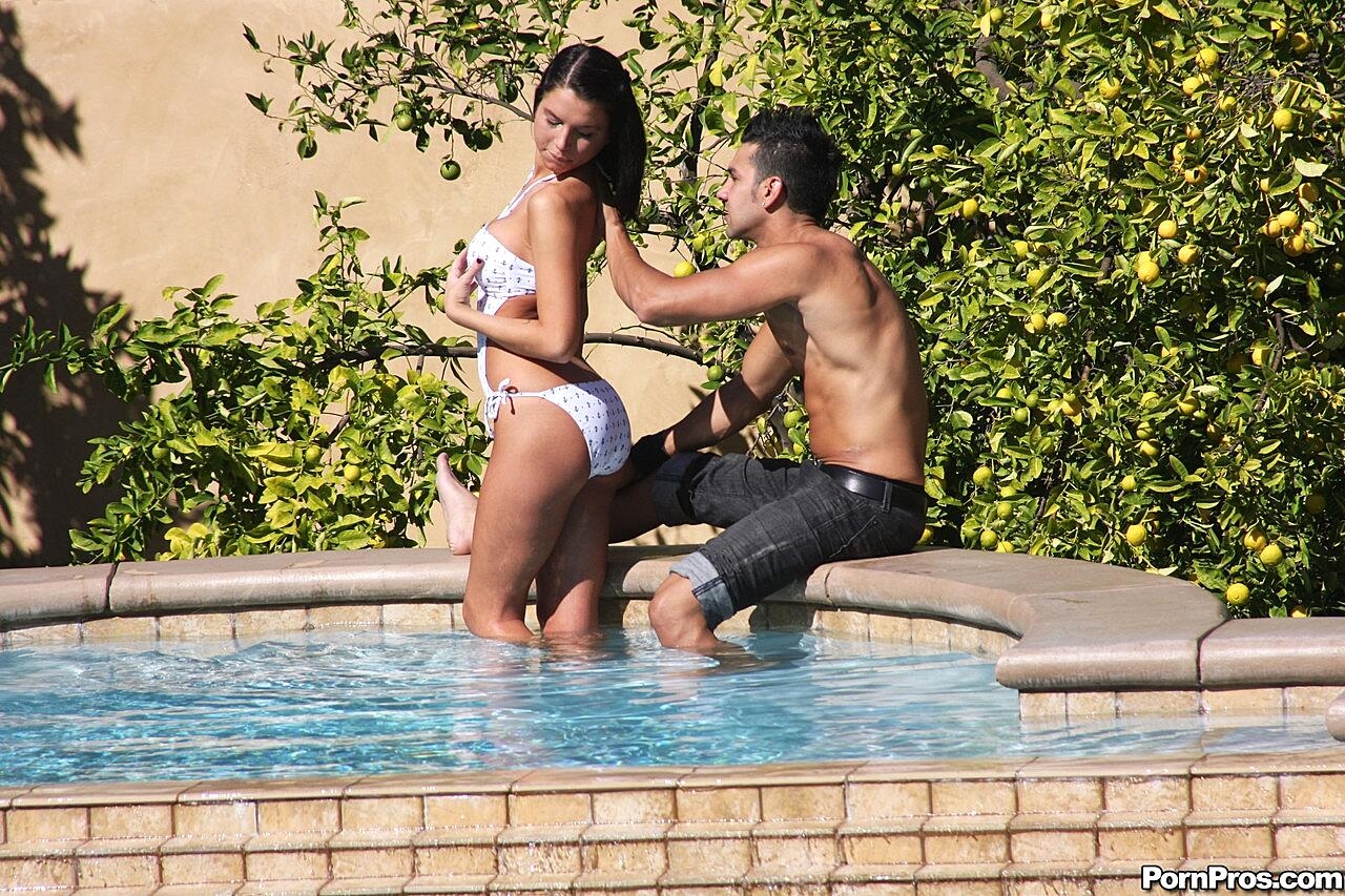 American Brunette With Medium Tits Micah Moore Posing Outdoors With Her Man Bikini, Brunette, Cute, Outdoor, Teen