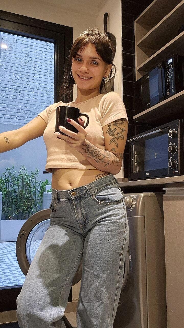 Tattooed Teenie & Her Kitchen Kink Beautiful Cam Babe Carly Light Shows Her Big Ass Wearing Red Lingerie Amateur, Jeans, Sexy, Solo, Tattoo